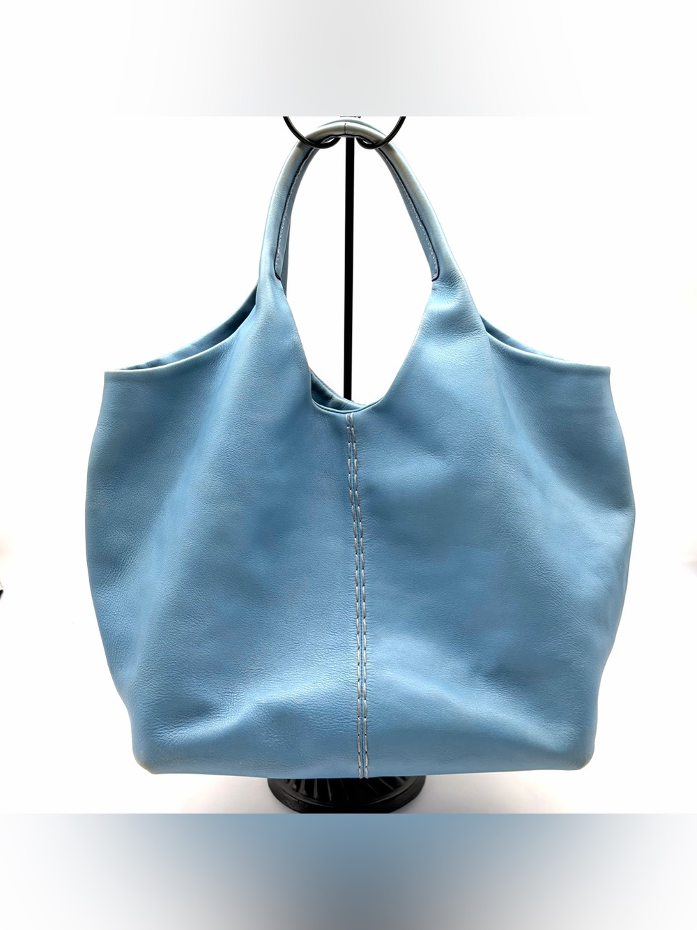 Tod's Sky Blue Leather 24H Shopping Media Tote Handles Satchel Shoulder Bag Lg - Picture 6 of 9